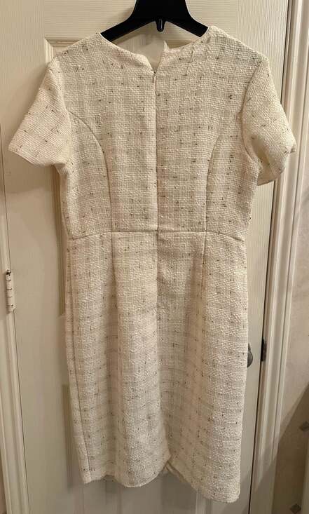 MOTF Cream Metallic Tweed Short Sleeve Sheath Dress with Floral Appliqué - Picture 2 of 4